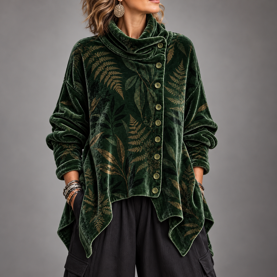 Chloe™ | Velvet Asymmetric Button Tunic