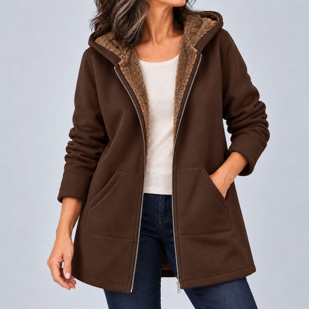 Evelyn | Cozy Sherpa-Lined Hooded Coat