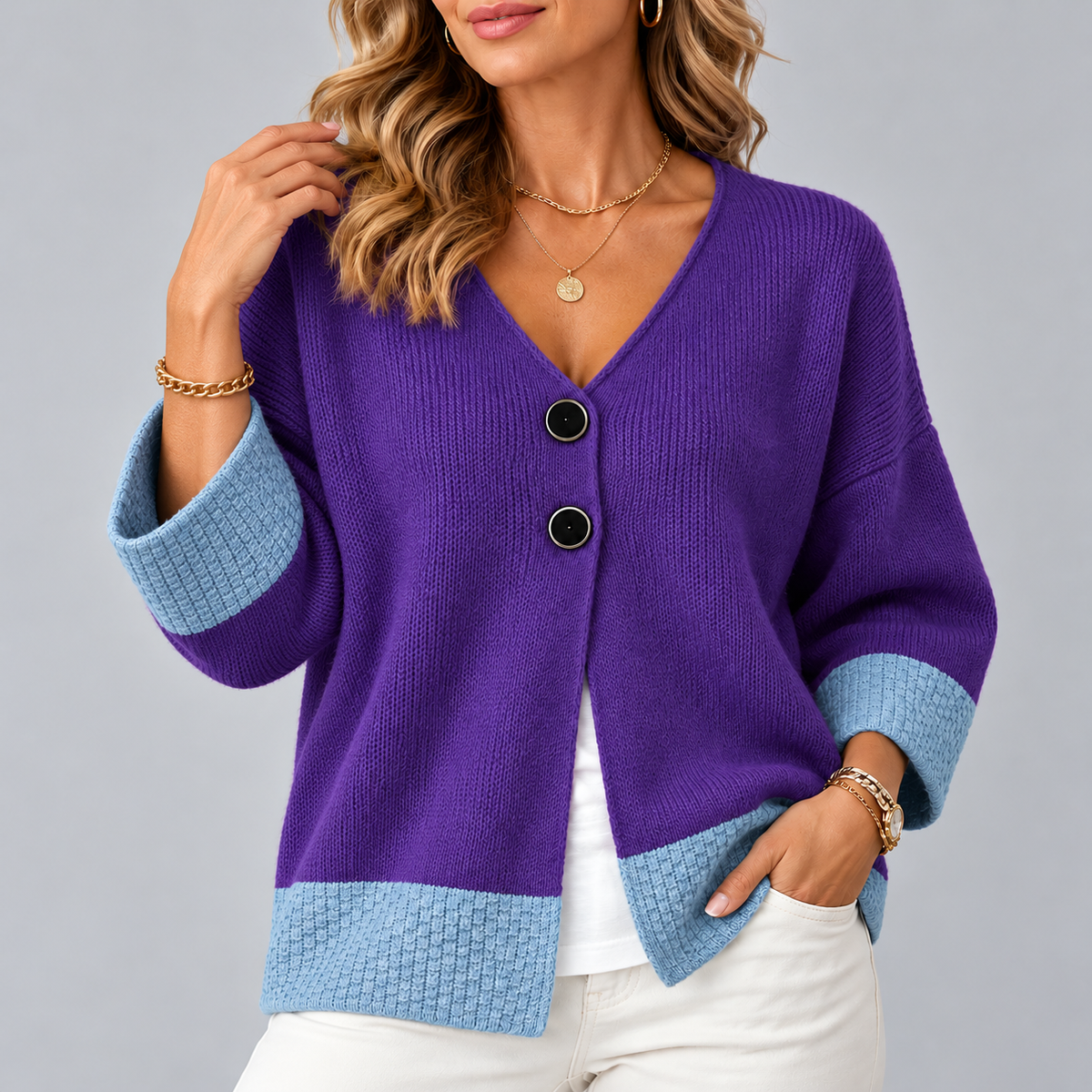 Jennifer™ | Color-block Knit Cardigan