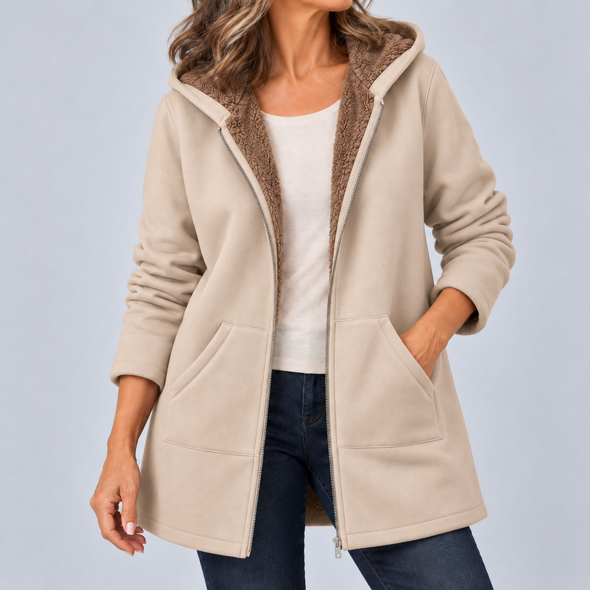 Evelyn | Cozy Sherpa-Lined Hooded Coat