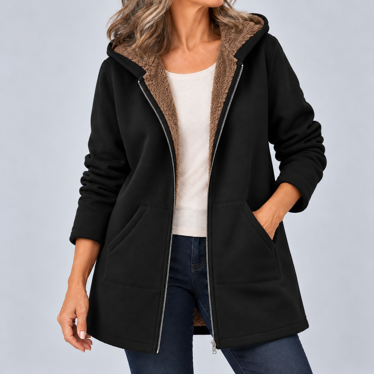 Evelyn | Cozy Sherpa-Lined Hooded Coat