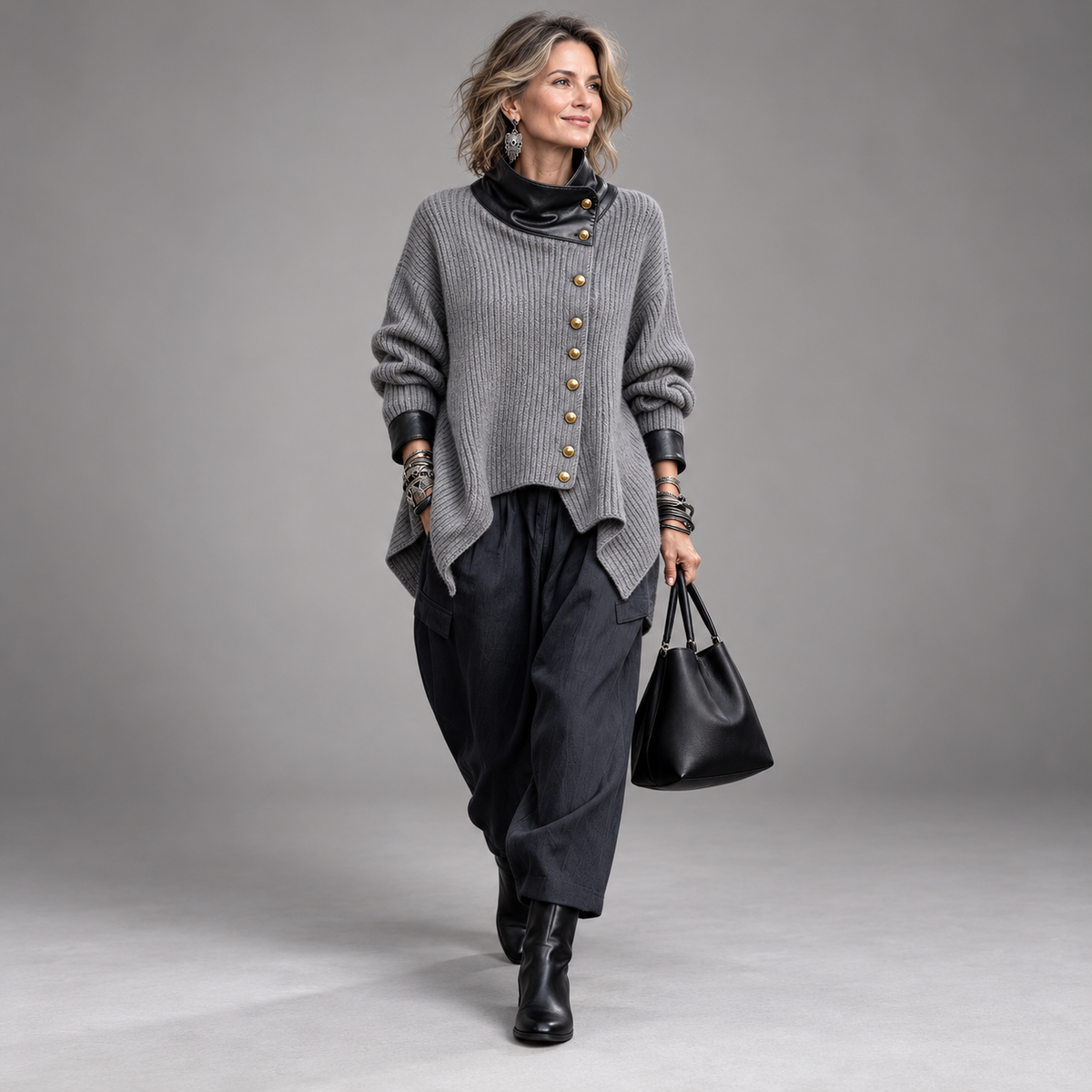 Olivia™ | Stylish Faux Leather Knit Cardigan Jacket