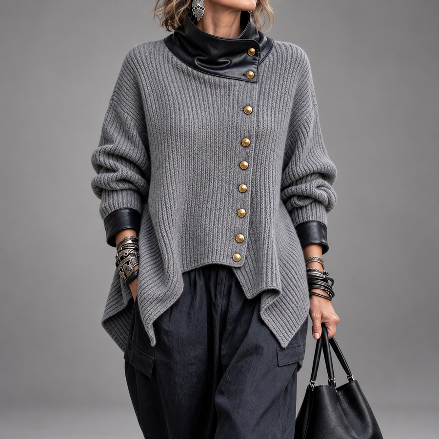 Olivia™ | Stylish Faux Leather Knit Cardigan Jacket