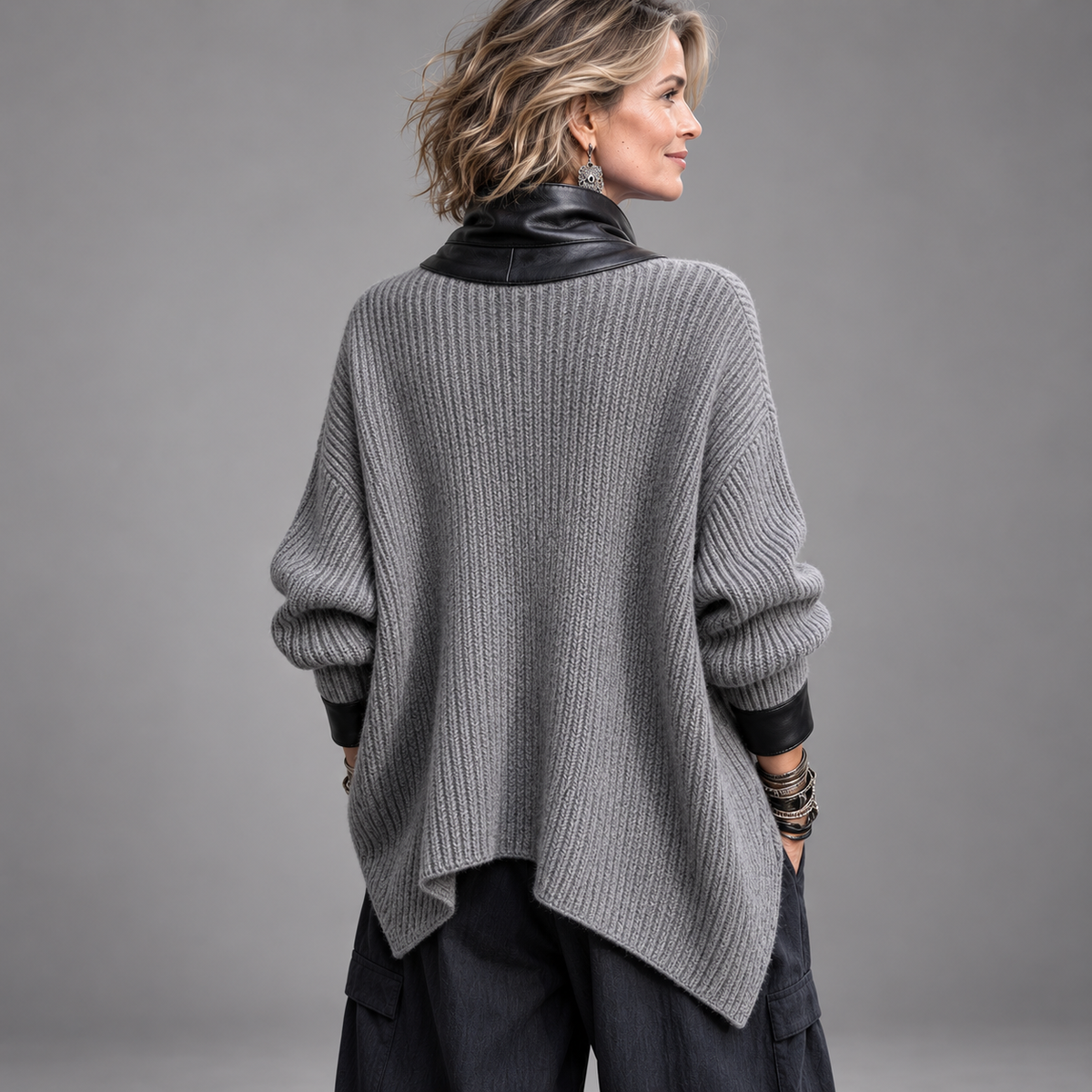 Olivia™ | Stylish Faux Leather Knit Cardigan Jacket