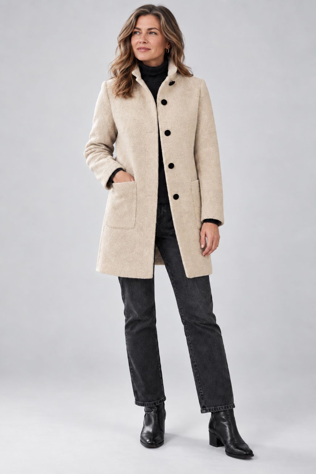 Augustine - Stand Collar Wool-Look Coat