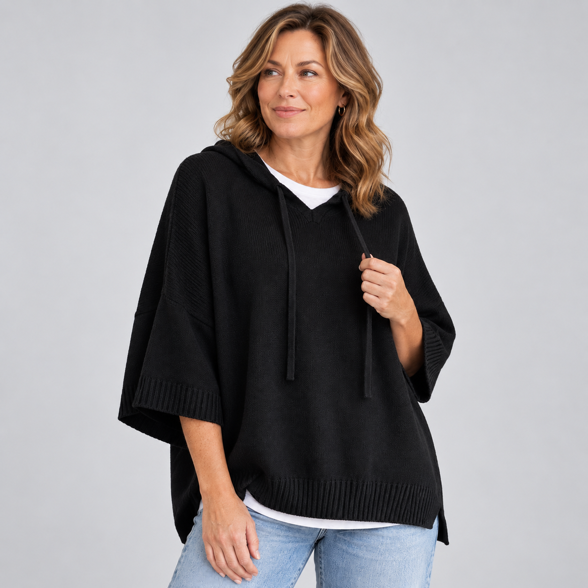 Mariette - Hooded Knit Poncho